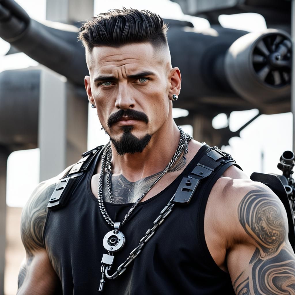 Striking Portrait of a Muscular Man with Piercings