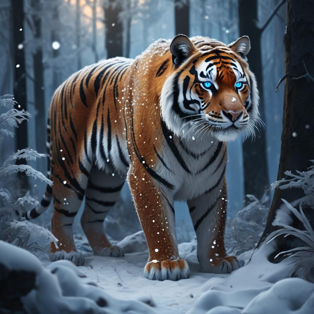 Bengal Tiger Anthro Female in Snowy Forest