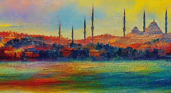 Istanbul Bosphorus Fog in Neo-Impressionist Oil Painting
