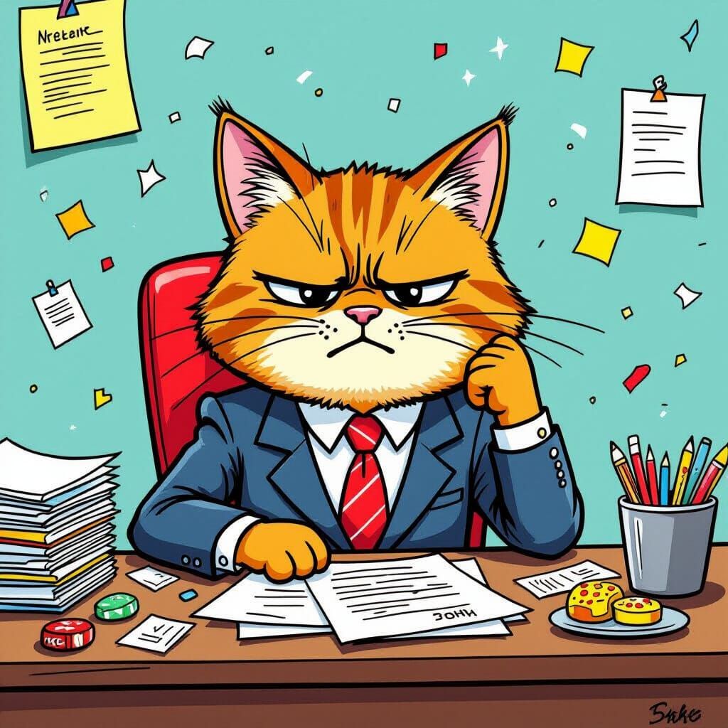 Cartoon Cat Overwhelmed in Vibrant Comic Style