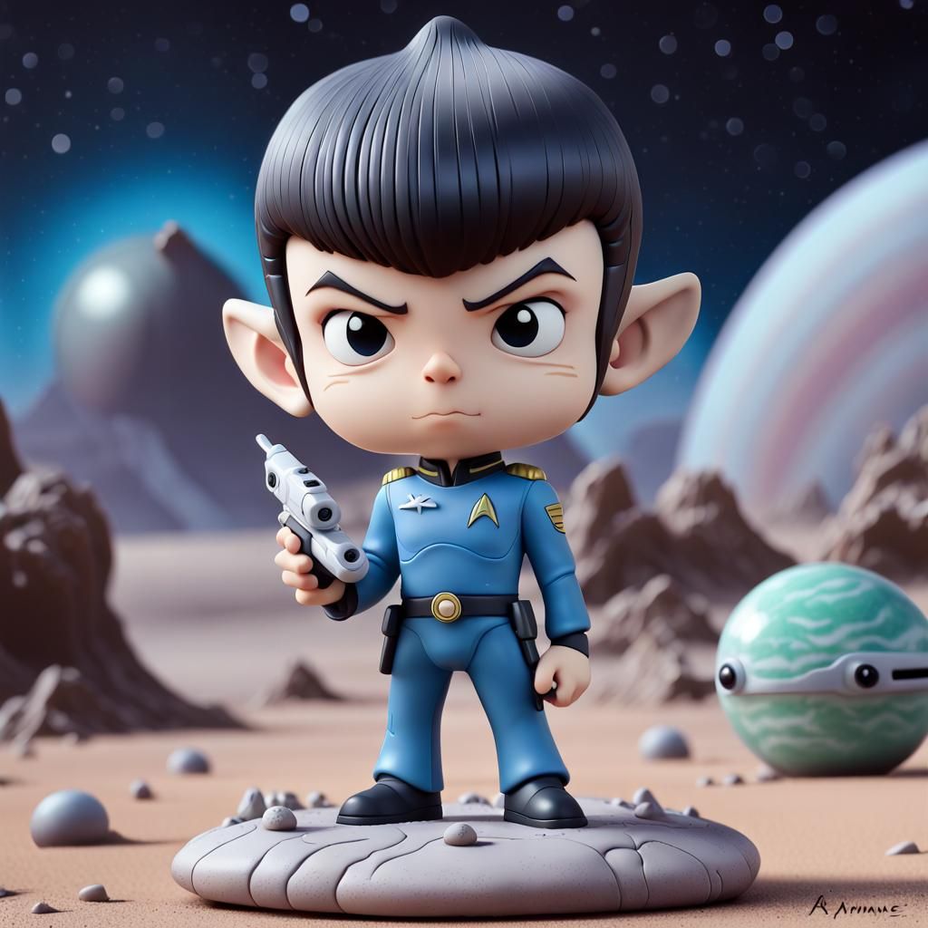 Spock Bobblehead Figurine on Alien Planet in Anime Style