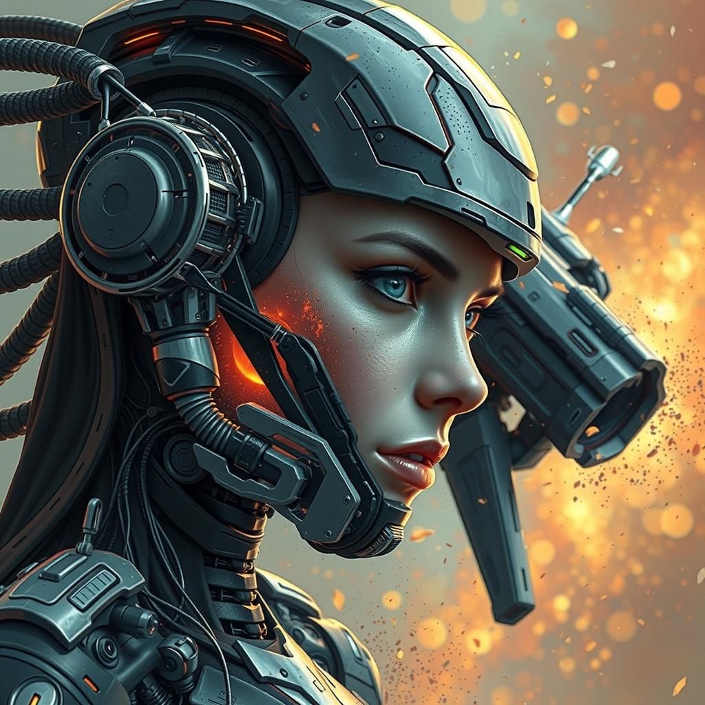 Hyperrealistic Female Borg Drone in Sci-Fi Battle