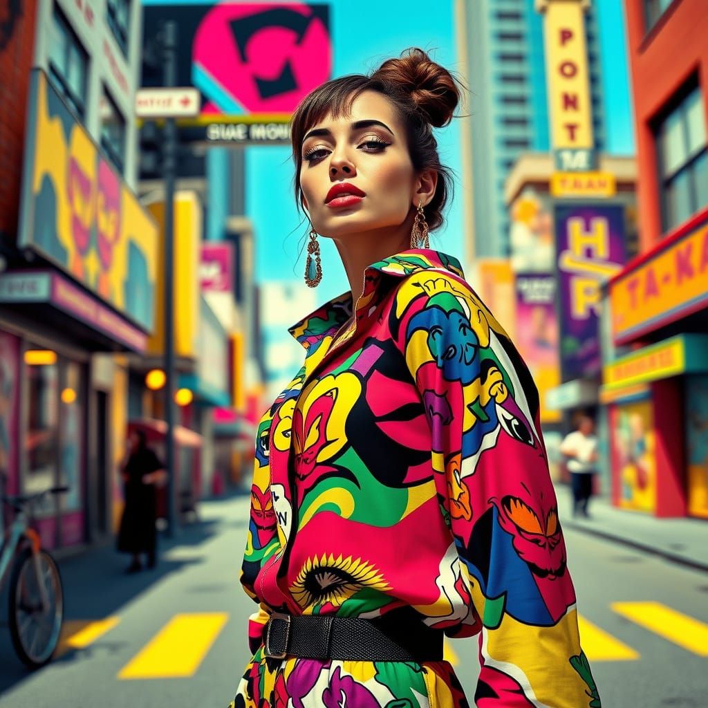 Vibrant Pop Art Woman in Urban Setting