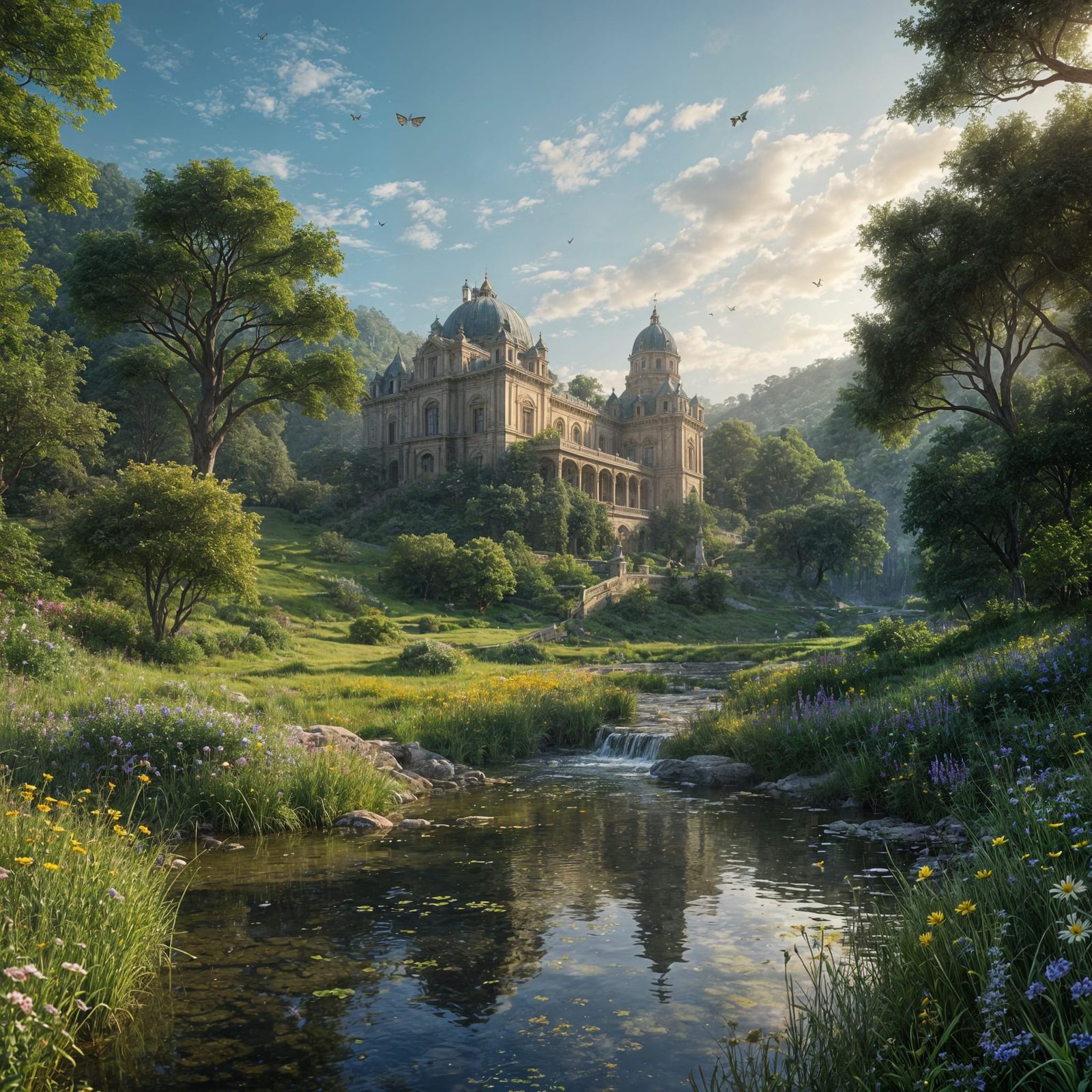 Golden Palace Beyond a Summer Meadow