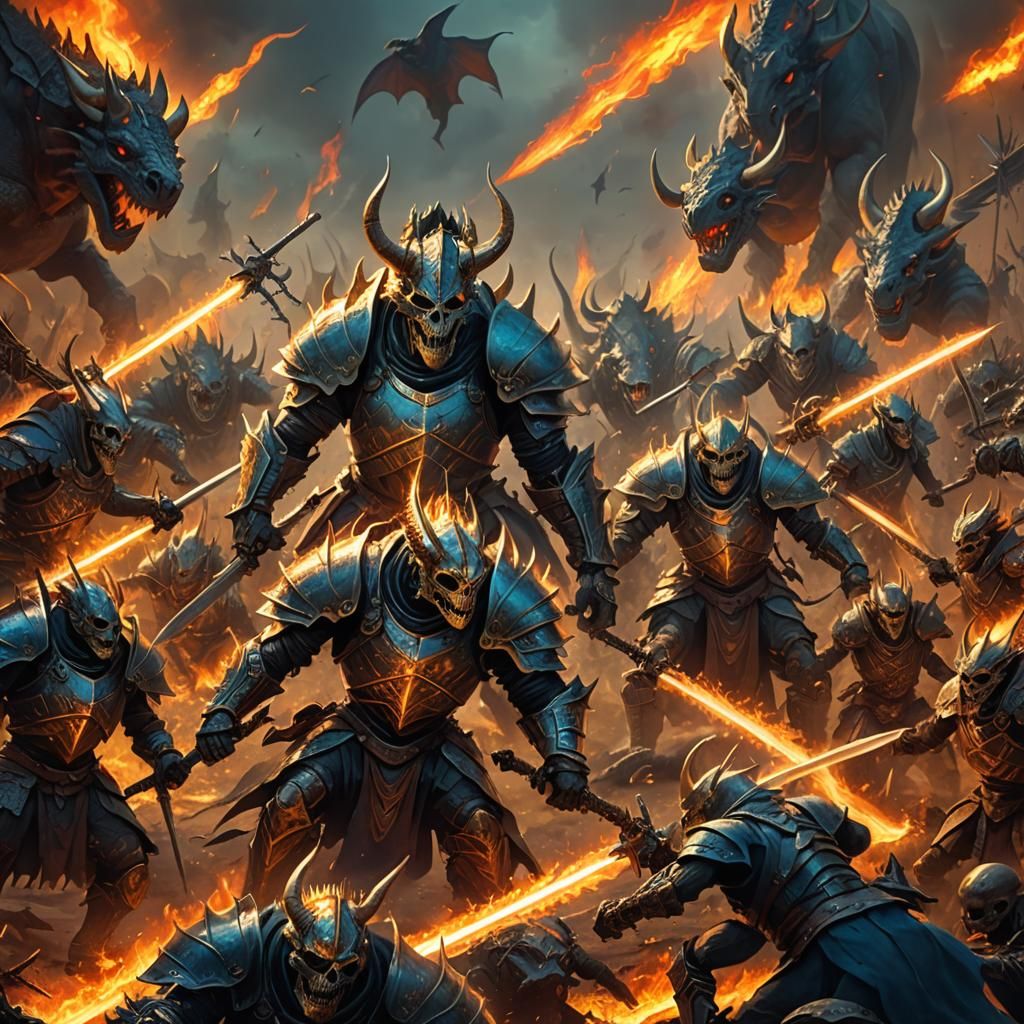 Armored Skeletons, Dragons, and Rhinos with Flaming Swords