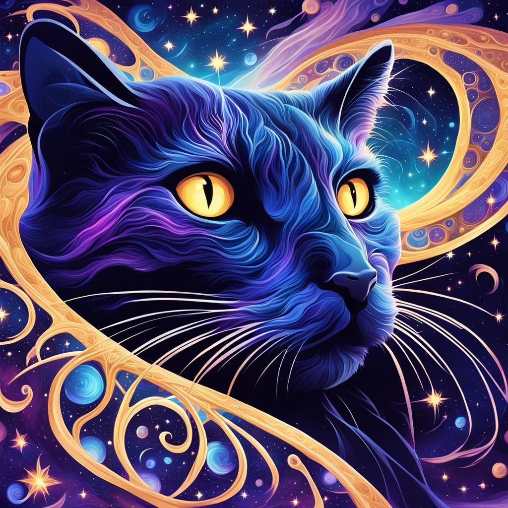 Celestial Cat in Cosmic Bed: Abstract Fractal Vector Art