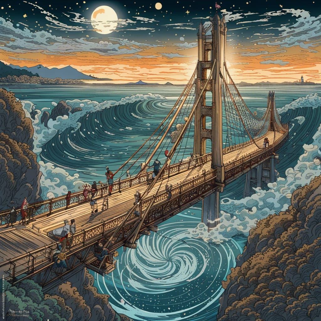 Naruto Bridge Whirlpool in Ukiyo-e Style