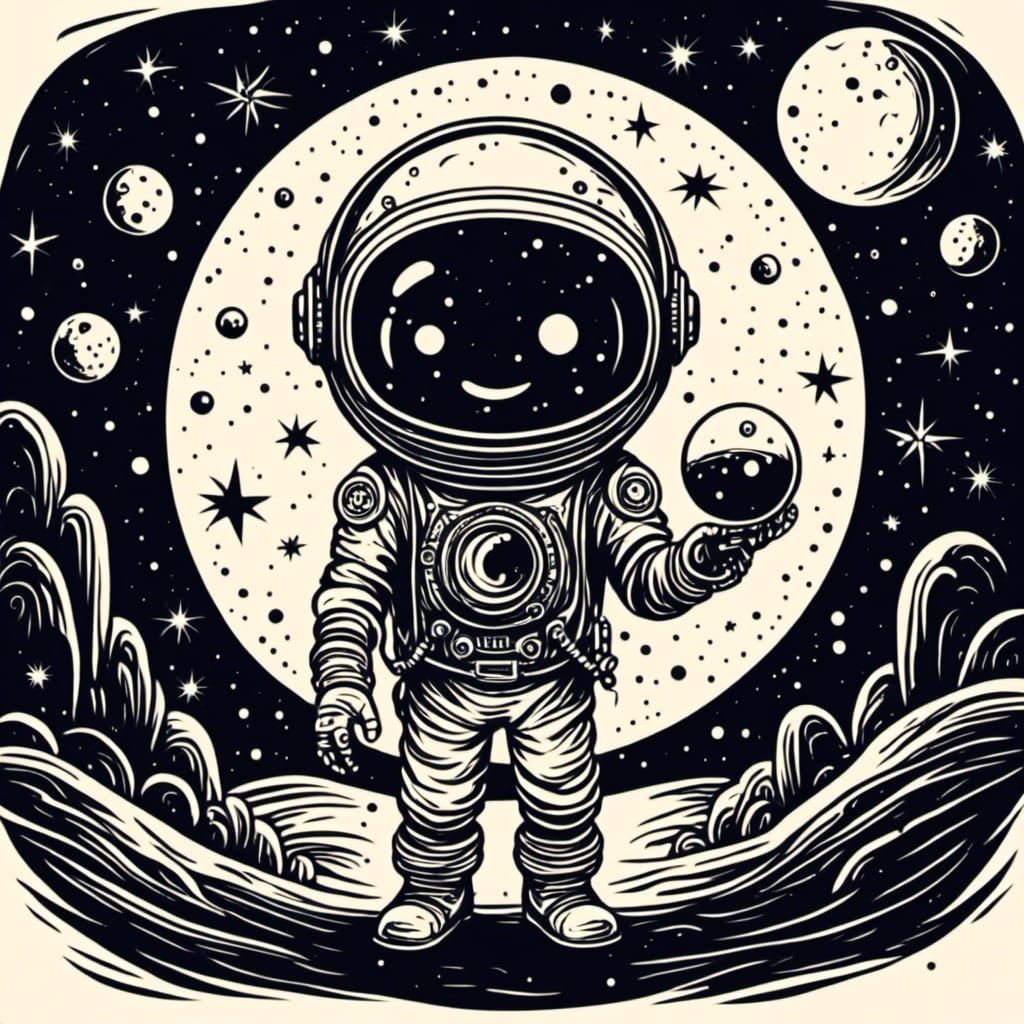 Astronaut Silhouette Holding a Glowing Orb