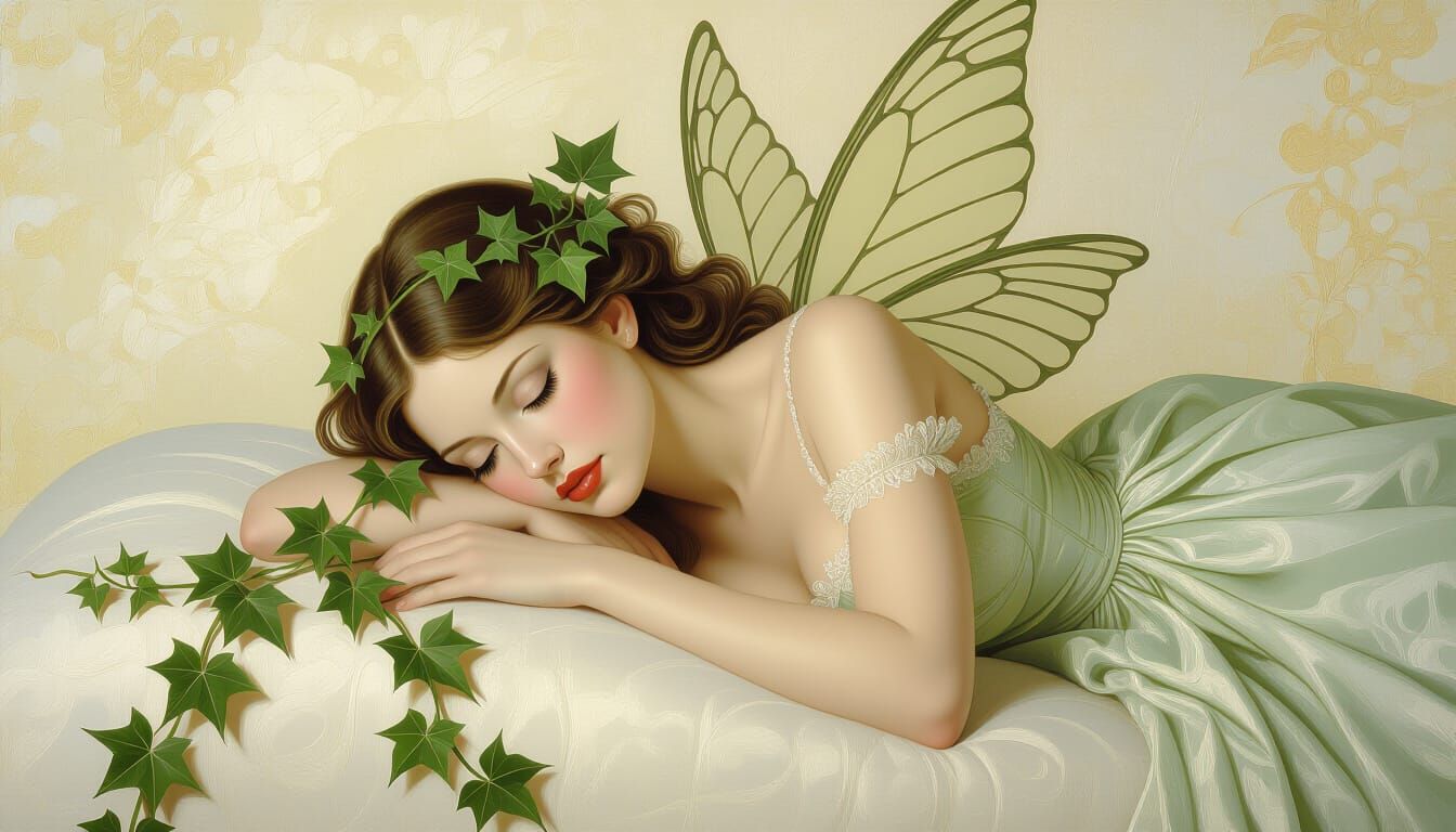 Surreal Fairy with Ivy, Mixed Media Concept Art