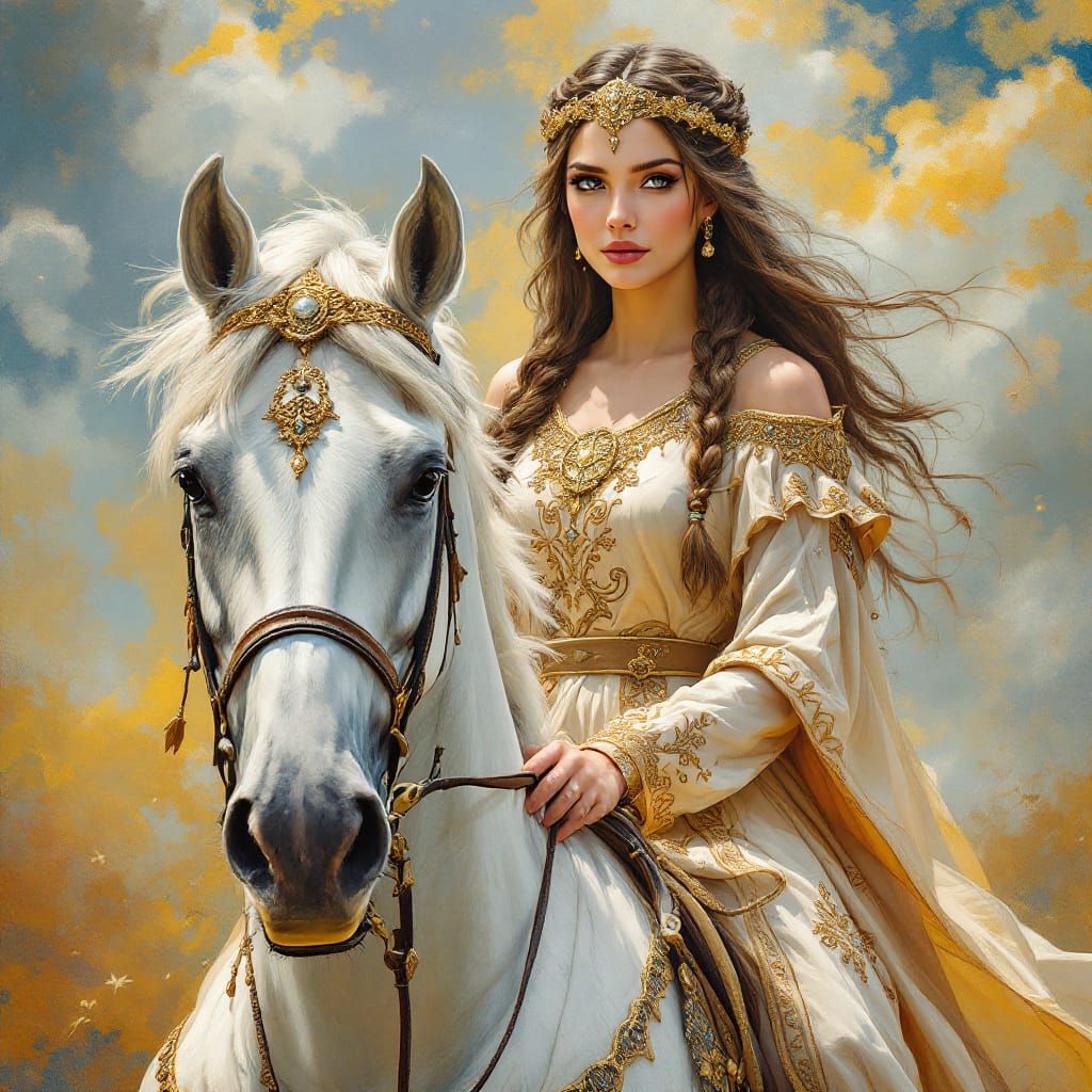 Epona: Celtic Horse Goddess in Impasto Gouache