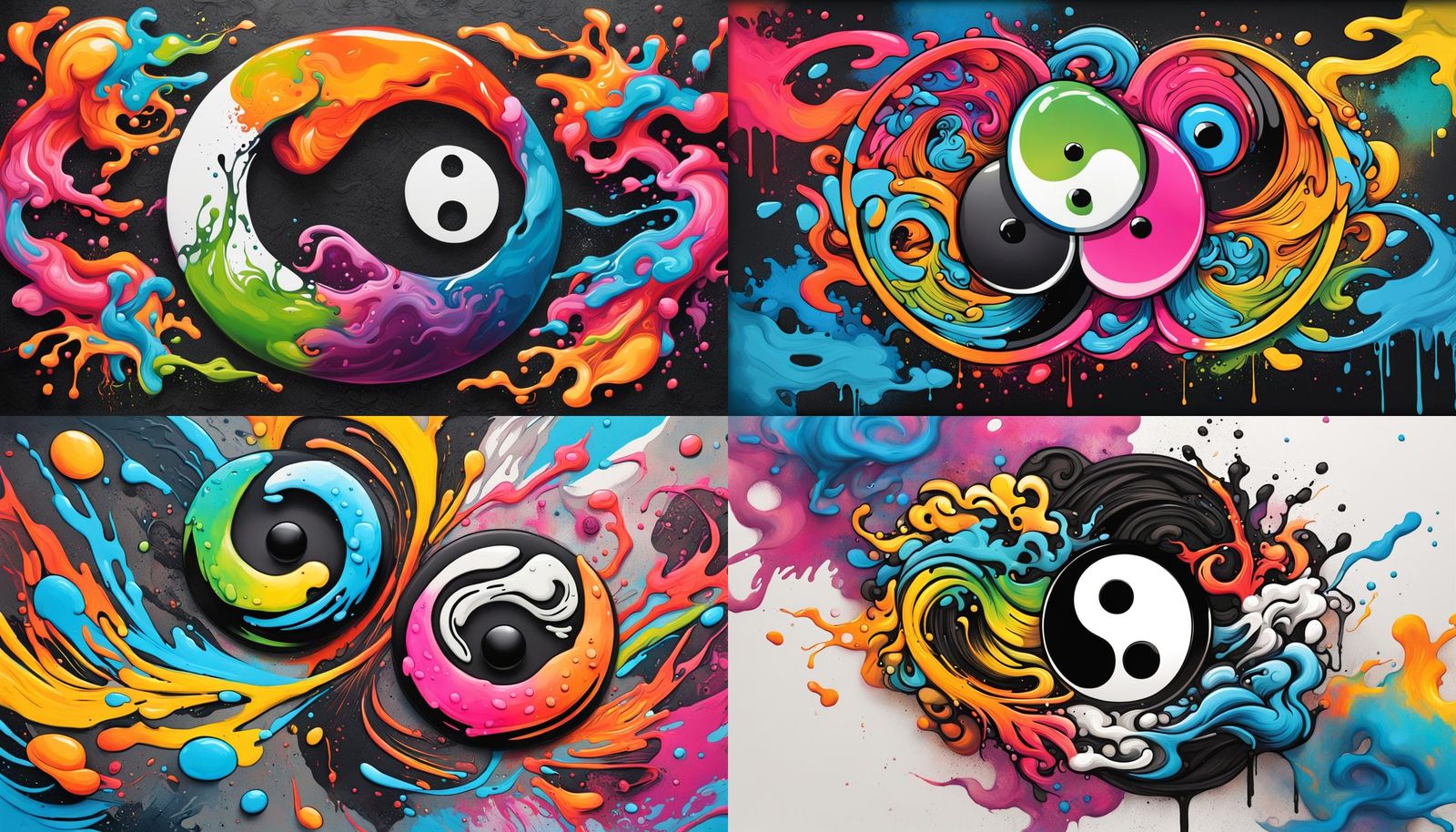Colorful Zen Energy Graffiti Art with Ying Yang