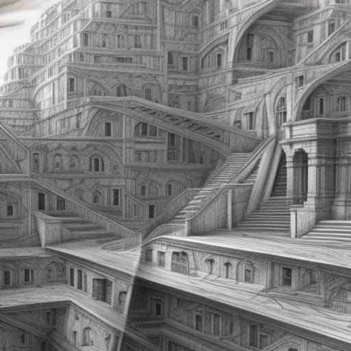 Architectural Concept Art in Pencil, Piranesi and Escher Sty...