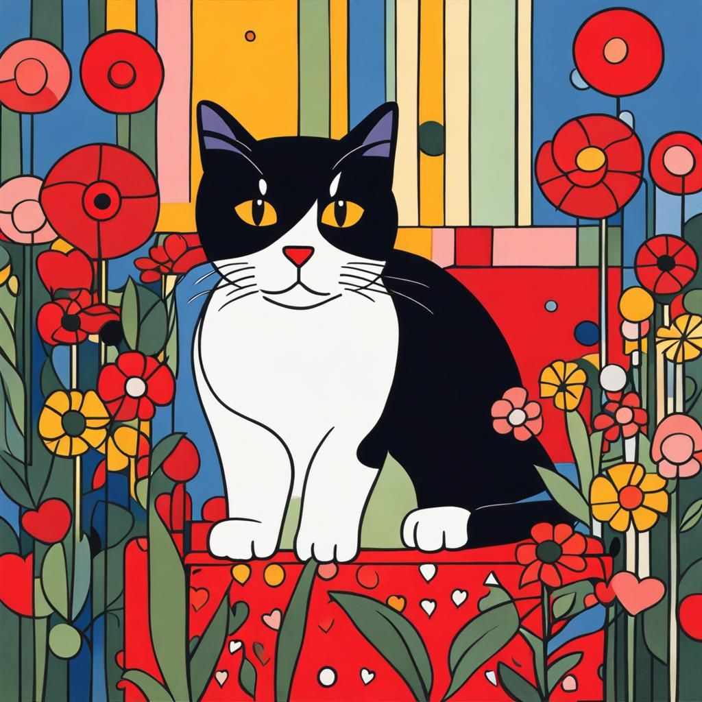 Abstract Cat Portrait in De Stijl Style