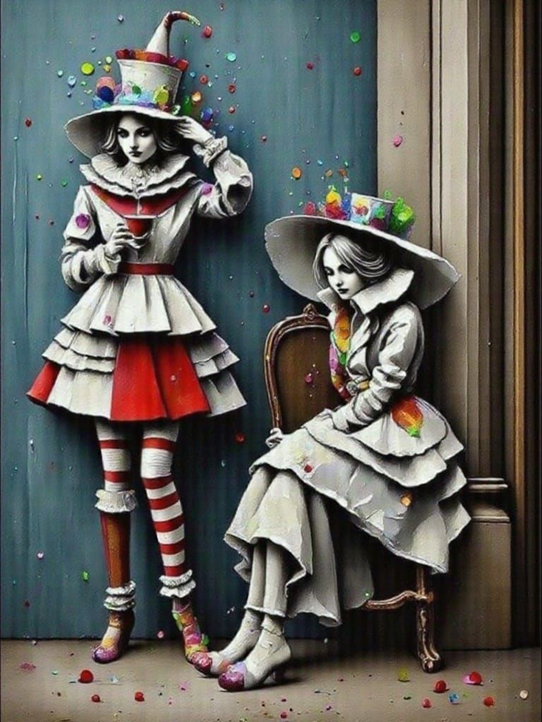 Clowns in Surreal Performance Art Scene