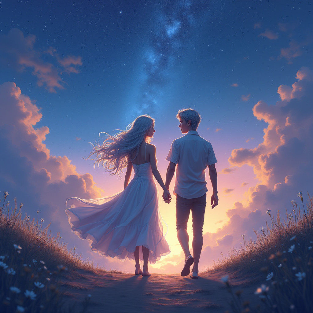 Starry Sky Walk: Dreamlike Fantasy Art