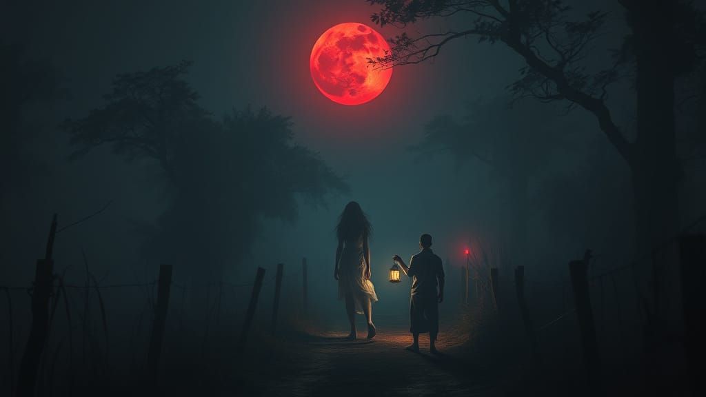 Bengali Ghost Haunts Misty Night Under Blood Moon