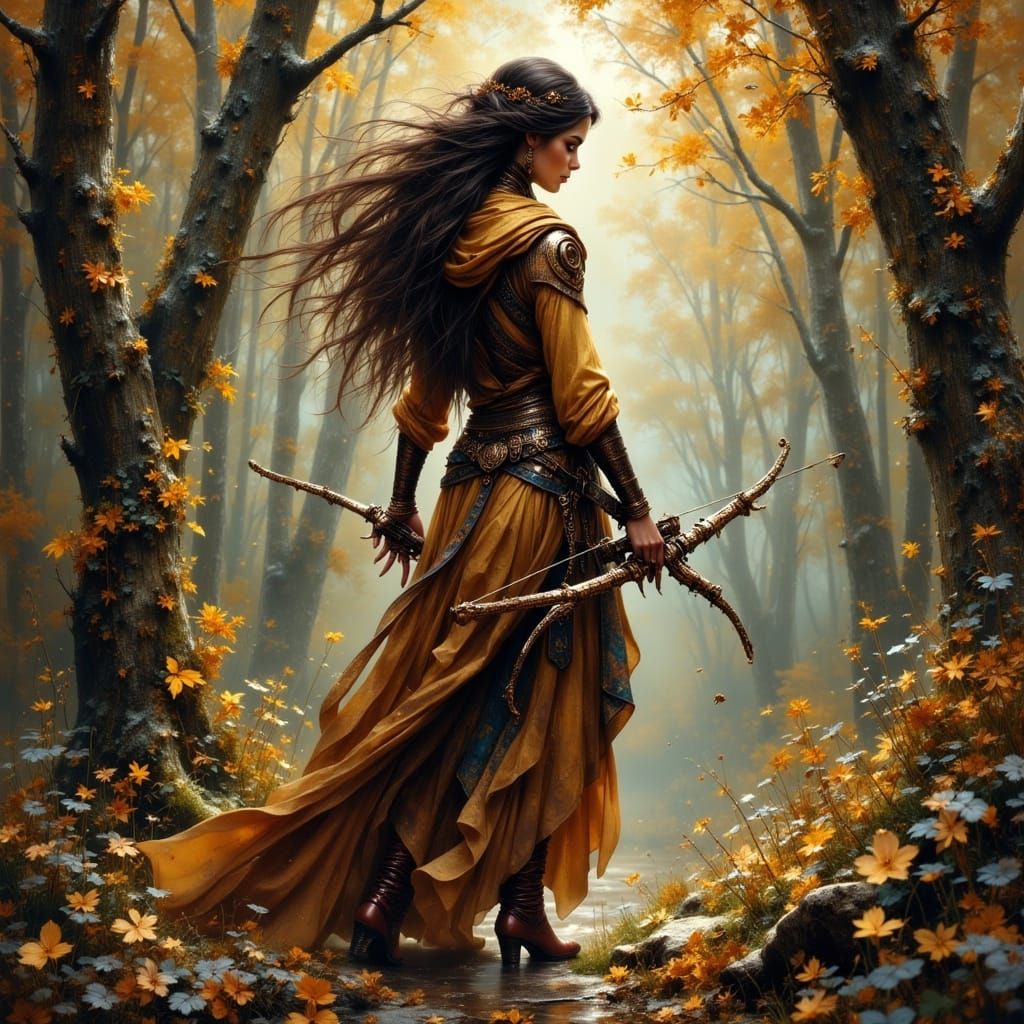 Camo Woman with Crossbow in Eerie Realistic Style