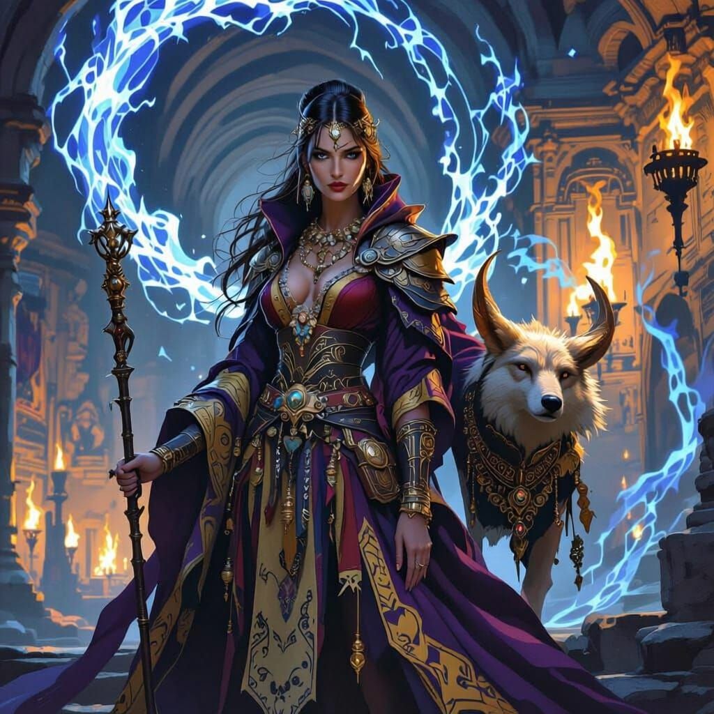 Sorceress and Warrior in Ancient Castle, Fantasy Art