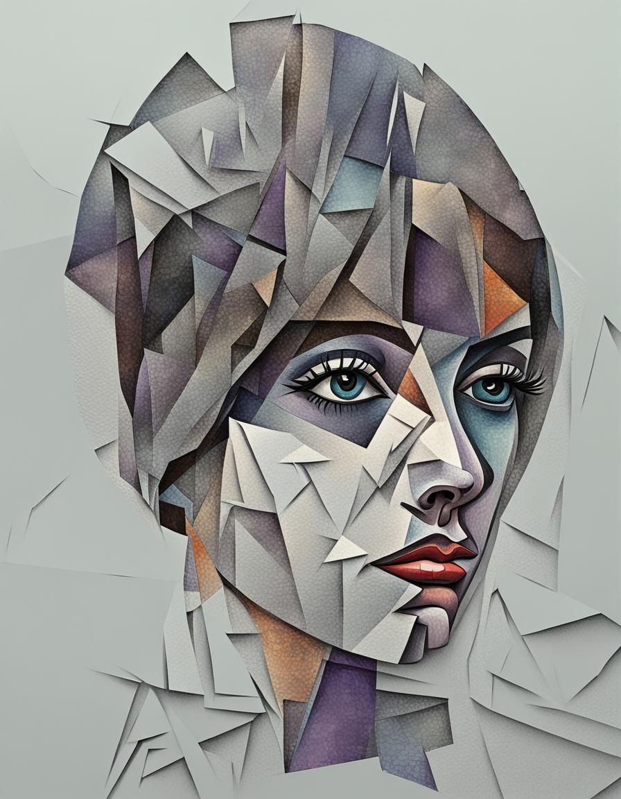 Abstract Cubism Portrait of Young Woman in Picasso Style