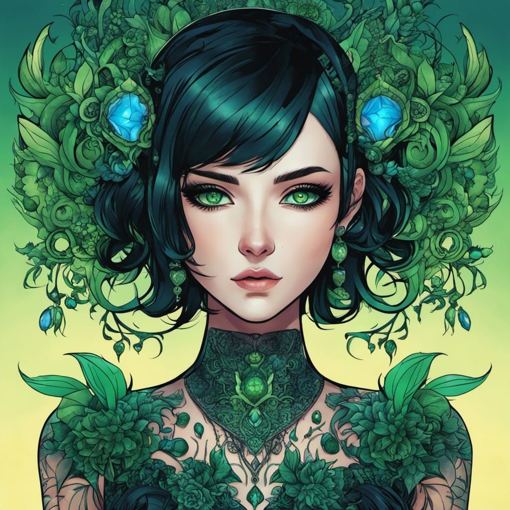 Anime Goth Girl Portrait in Neon Forest