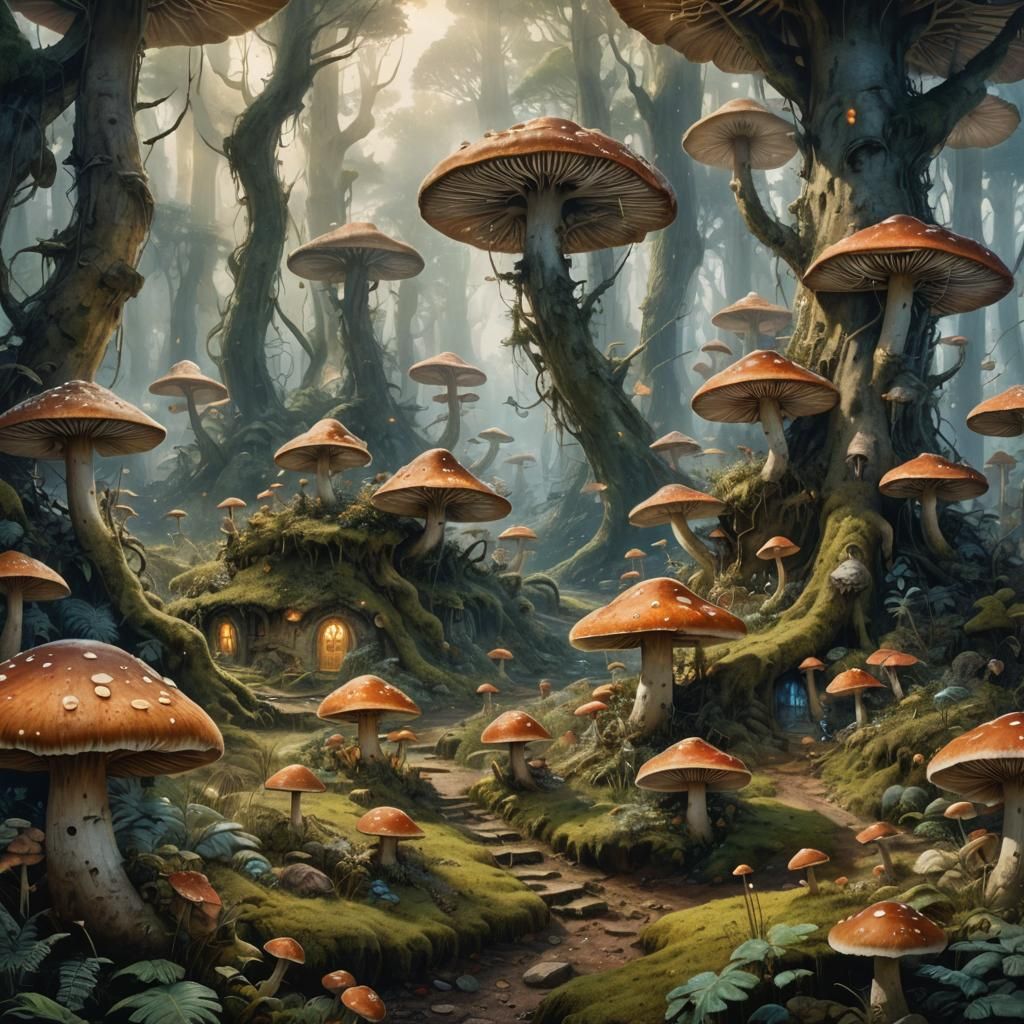 Glowing Mushroom Village: Fantasy Concept Art