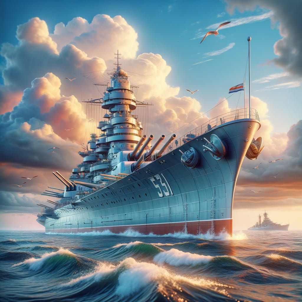 Modern Battleship 'Bantu' on the Open Sea