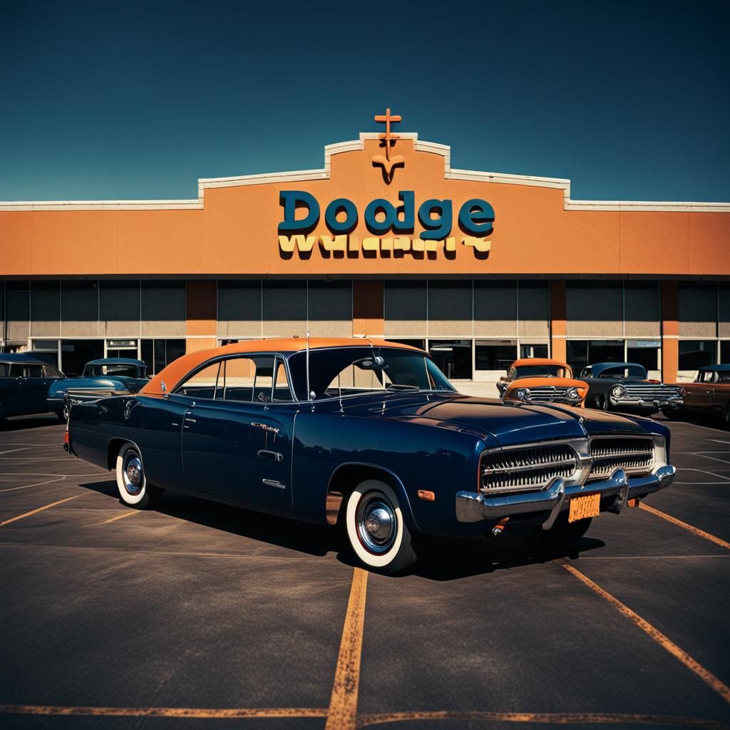 1950s Dodge Charger in Walmart Lot: Cinematic Film Still