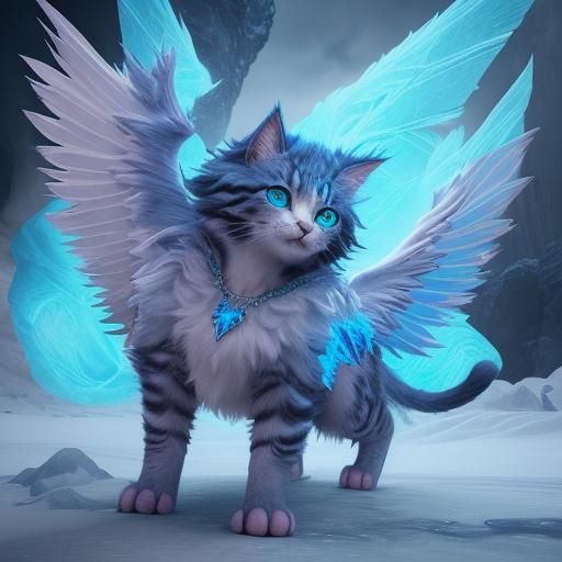 Ice Elemental Kitten with Wings: Fantasy Concept Art