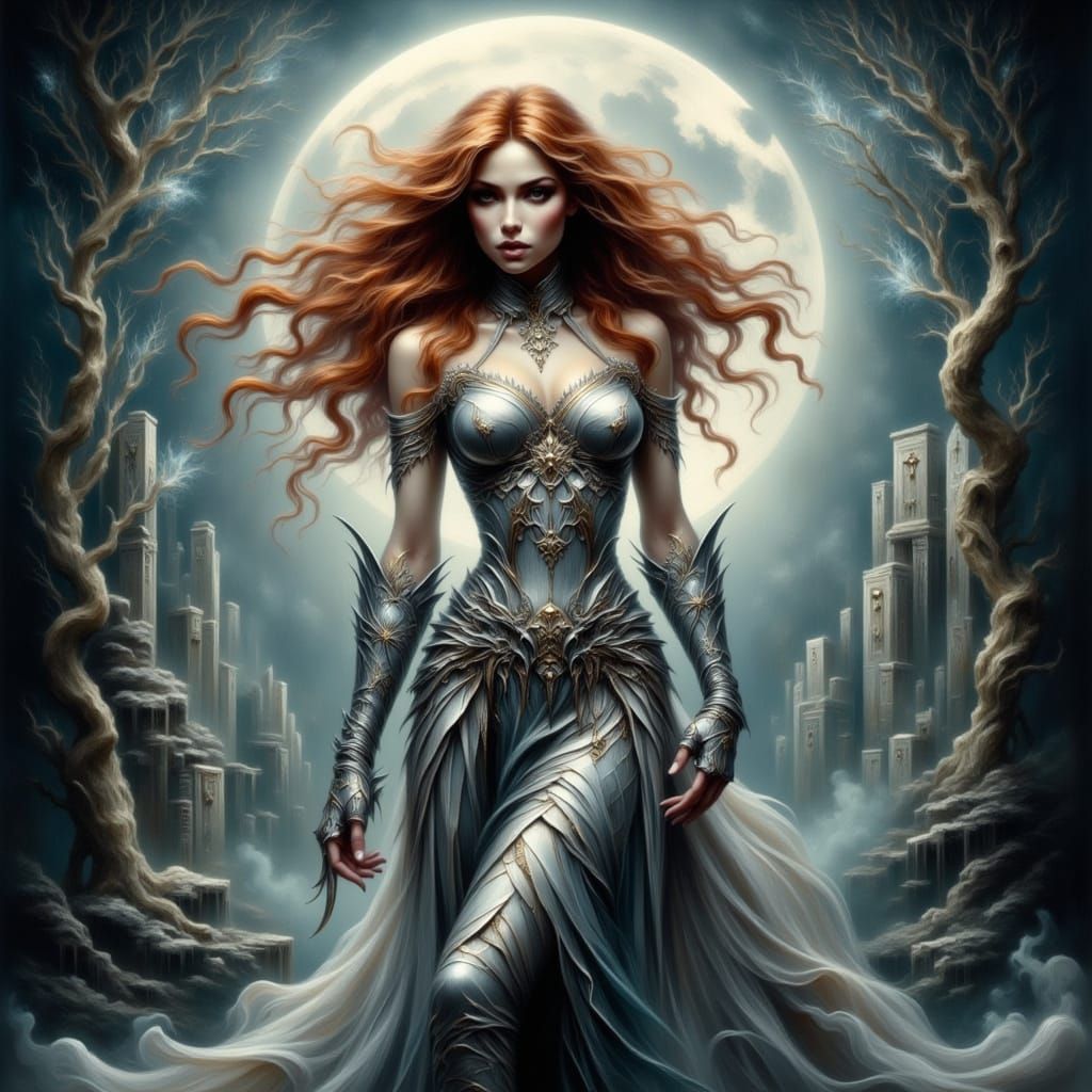 Regal Warrior Under Moonlit Sky