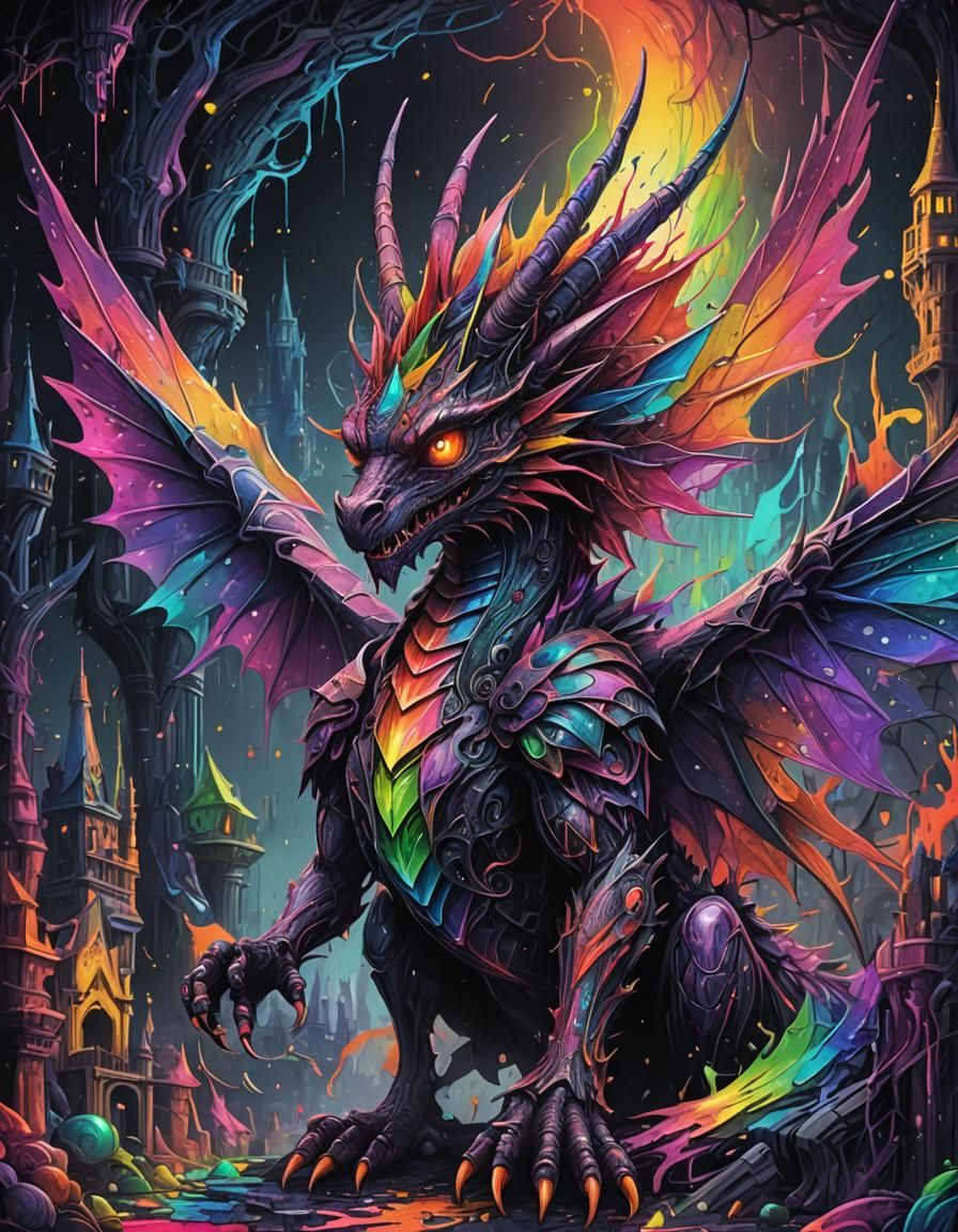 Surreal kid's drawing - Dragon splash