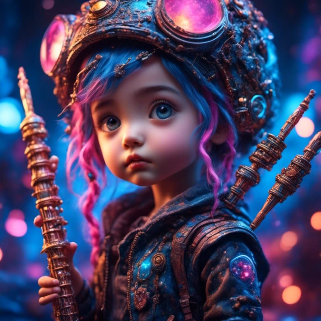 Chibi Punk Drummer with Neon Drumsticks