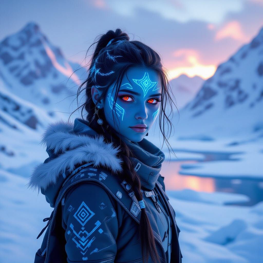 Ice Giant Teen in Snow Landscape: Digital Art