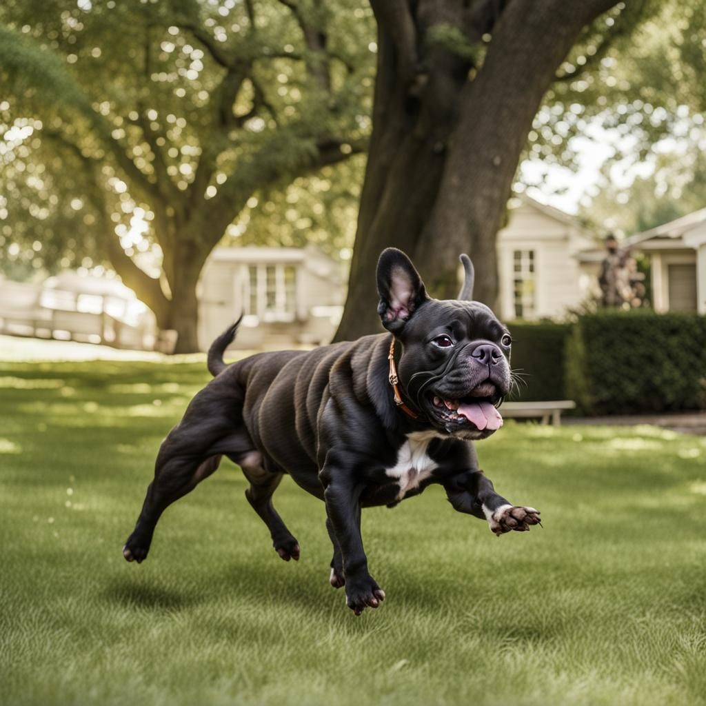French Bulldog Running Near Elm Tree
