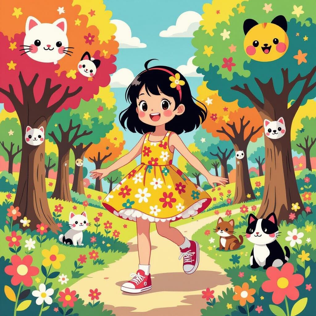 Girl in Park with Funny Faces, Pop Surrealism