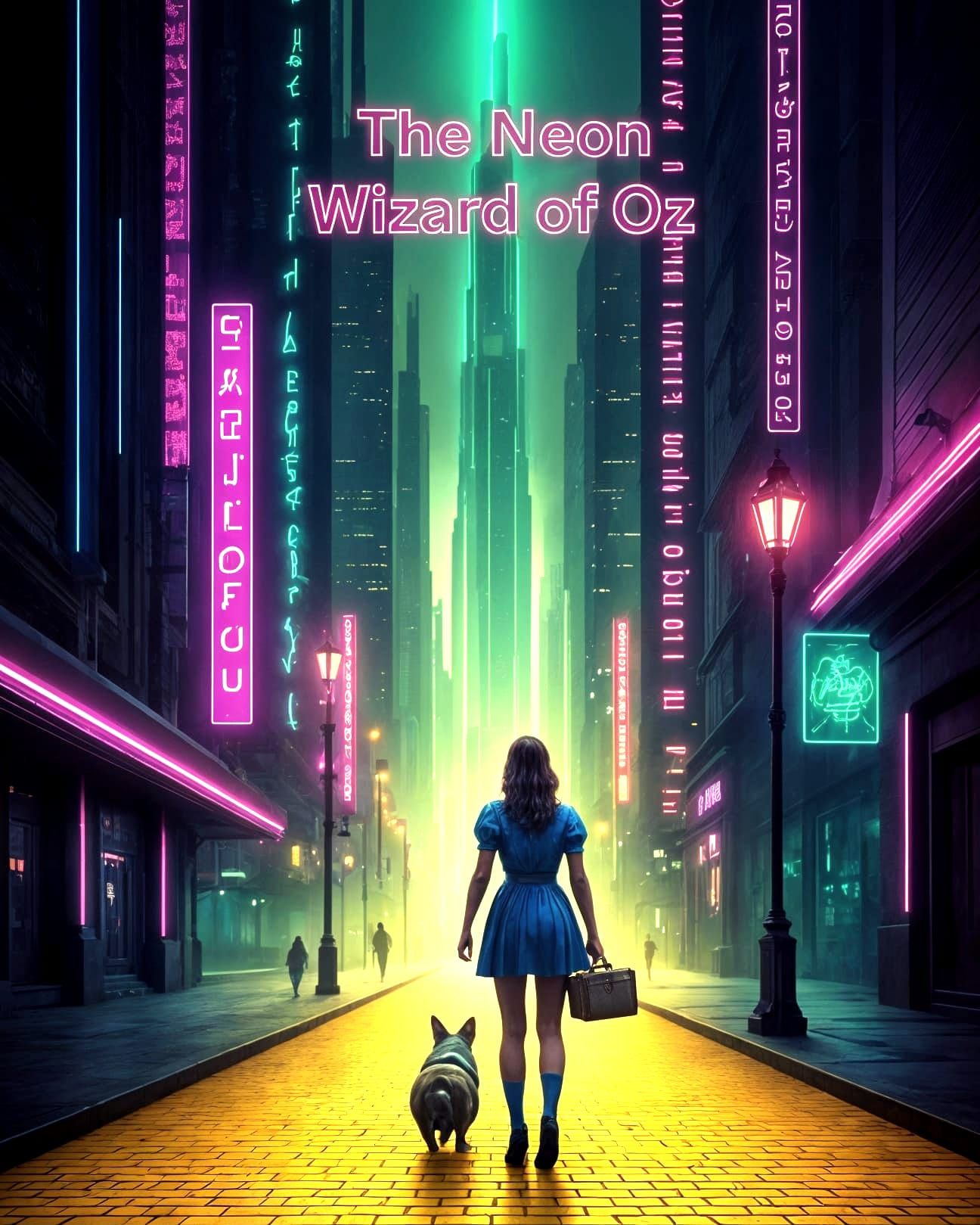 Cyberpunk Dorothy in Neon Emerald City