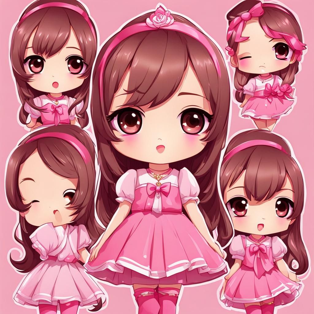 Two Cute Chibi Girls in Pink Dresses