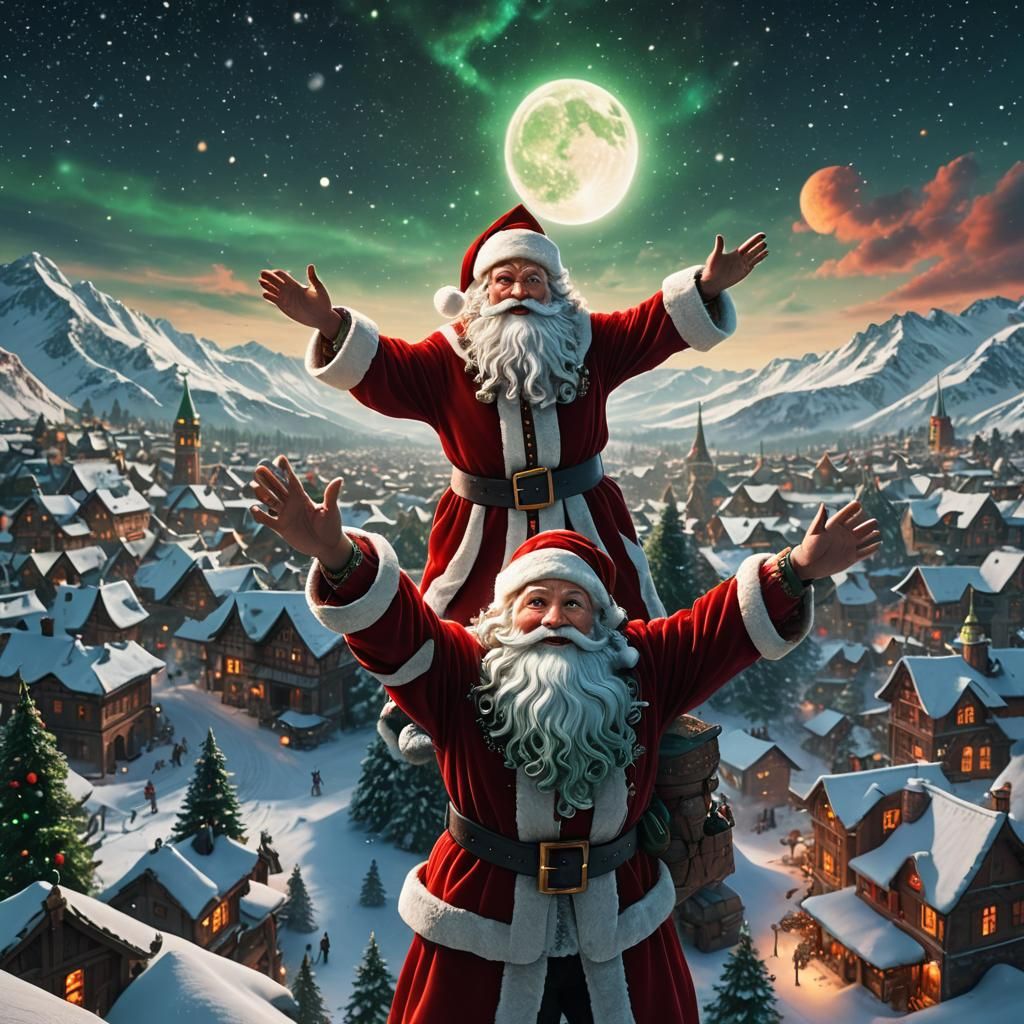 Santa Claus with Extremely Long Arms: Fantasy Art