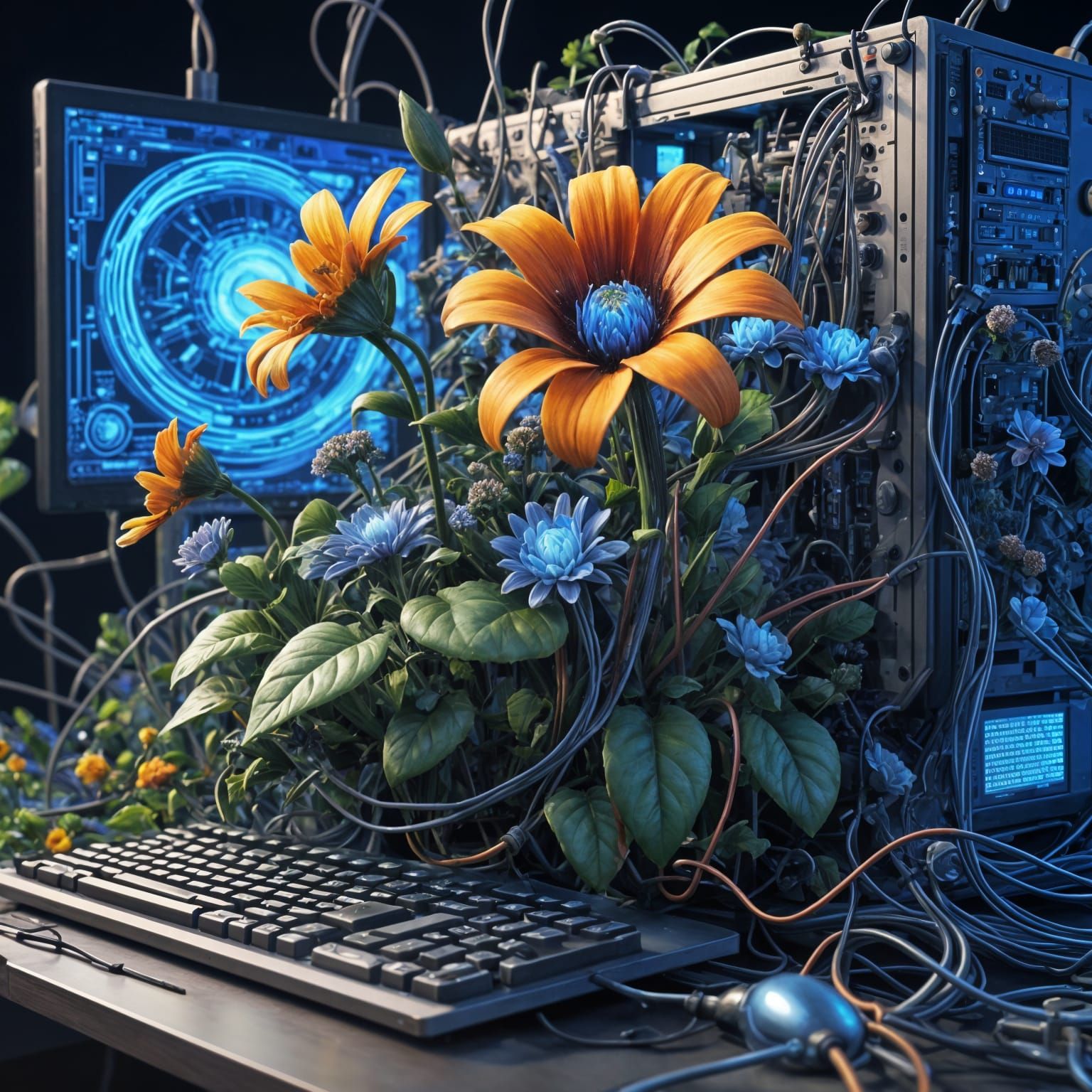 Flower Garden Growing From Computer