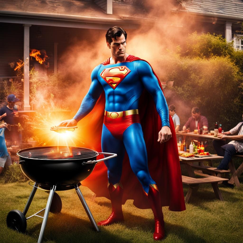 Superman Lights Barbecue with Laser Eyes