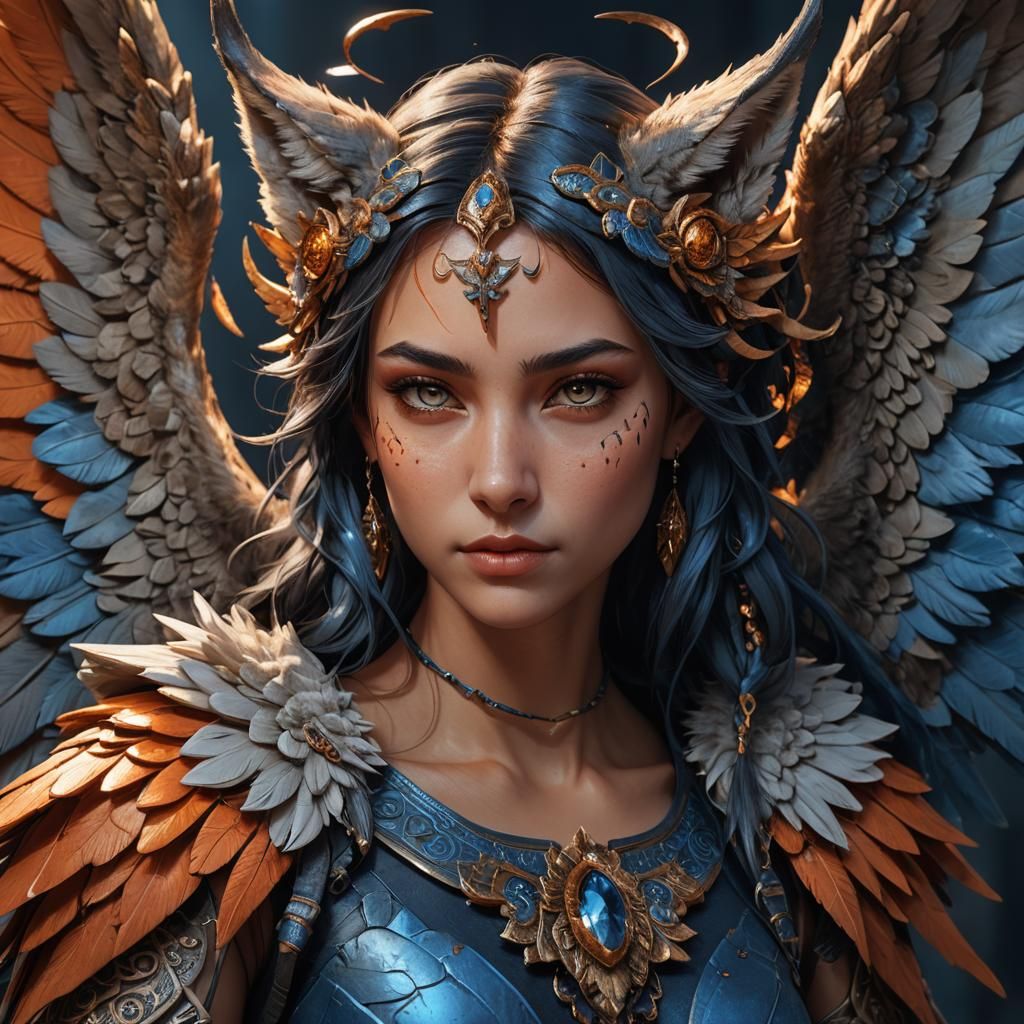 Fantasy Wolf-Angel Concept Art in Blue and Orange