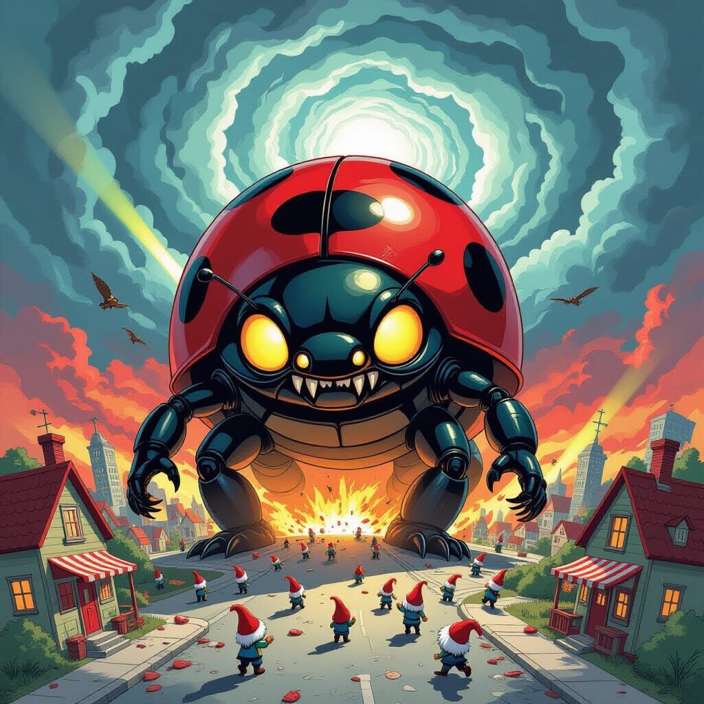 Giant Ladybug Kaiju Devastates Gnome City