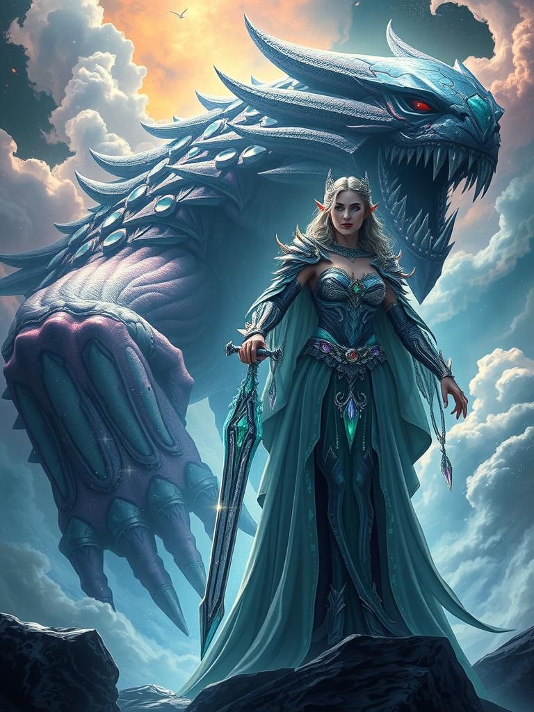 Vampire Lady Battles Monster in Astral Art Style