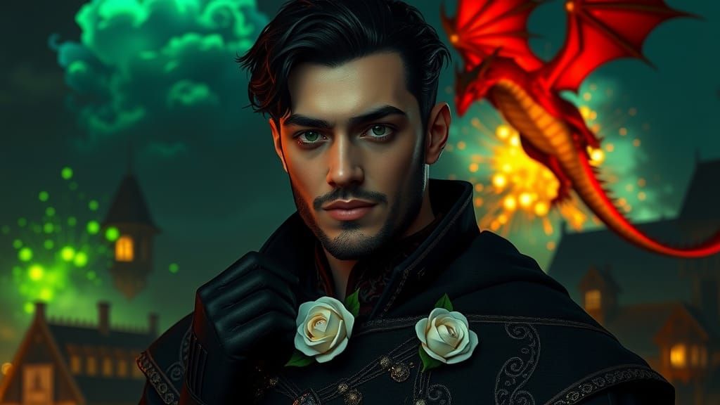 Medieval Noble in Chaotic Town with Dragon