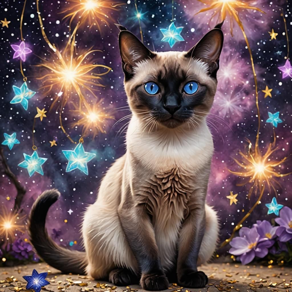 Magical Siamese Cat Conjuring a Spell