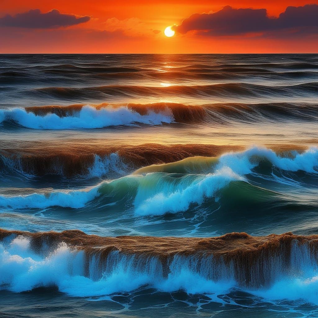 Watercolor Painting of a Busy Central American Port at Sunse...