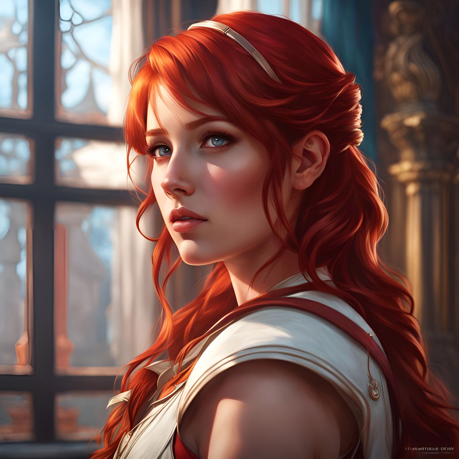 Redhead Girl Portrait in Hyperdetailed Style