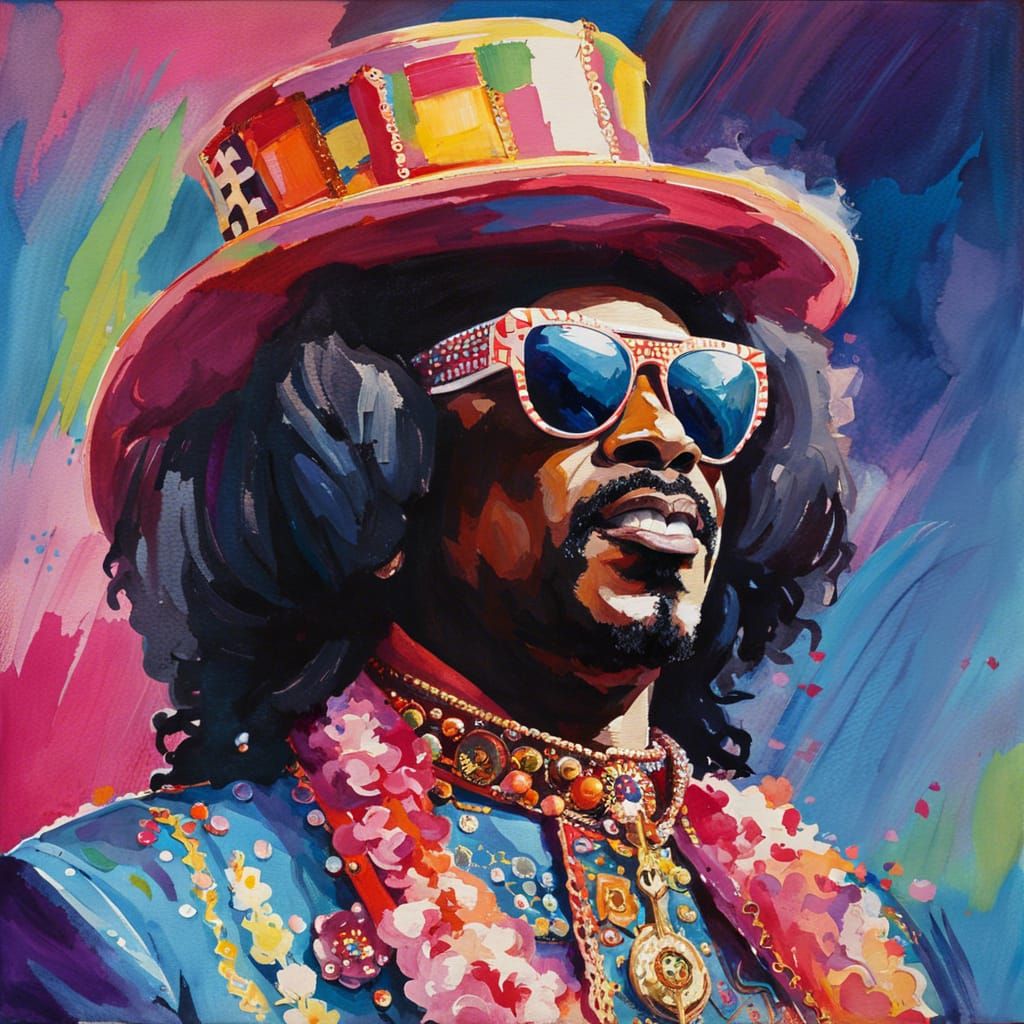 Bootsy Collins Portrait in Gouache Watercolor Style