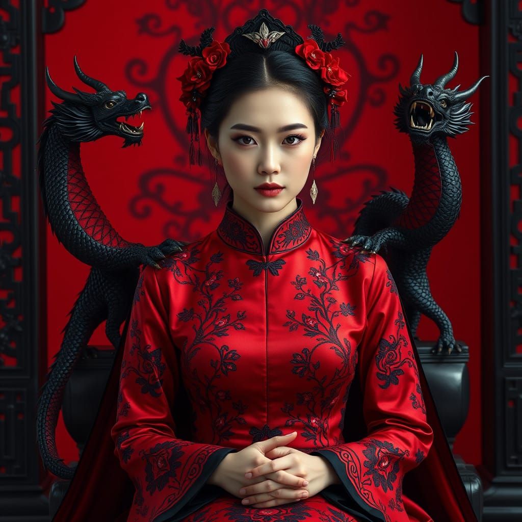 Regal Sorceress in Traditional Chinese-Inspired Attire, Cybe...