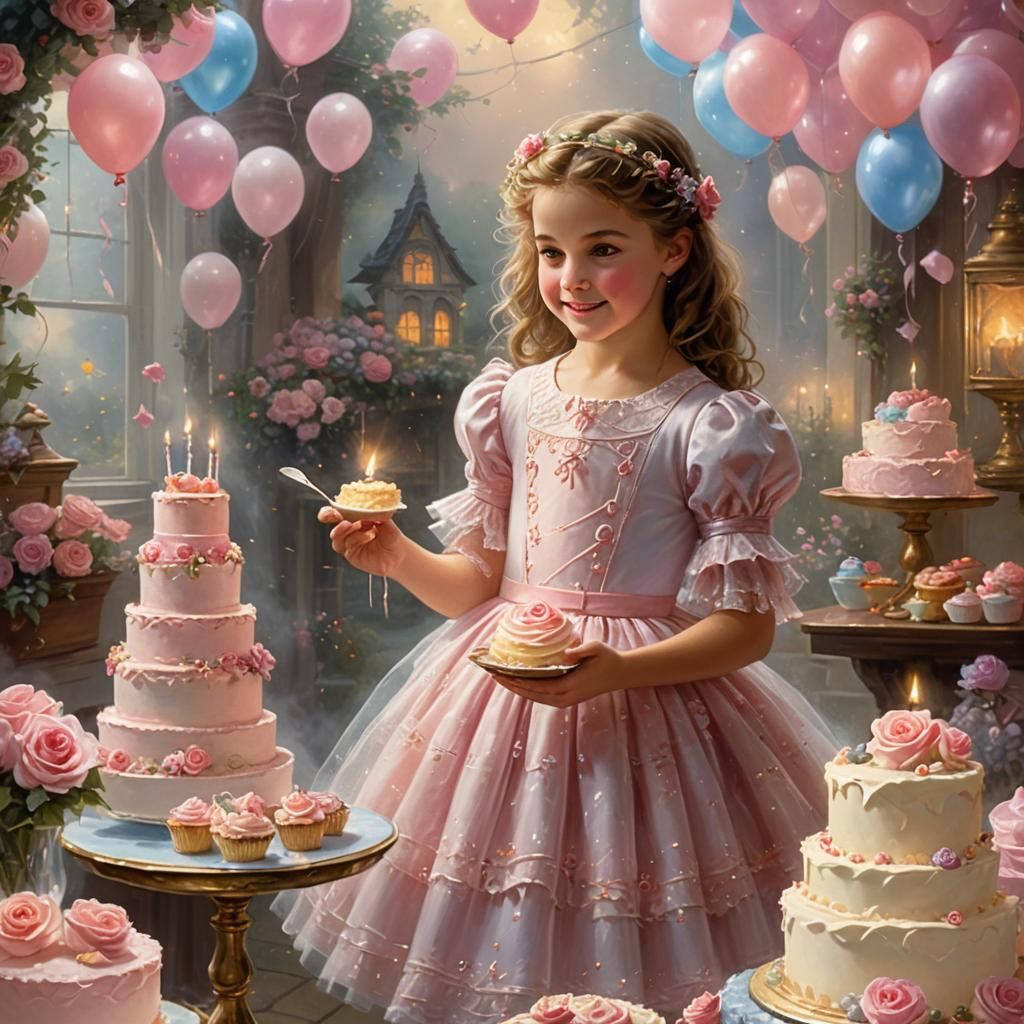 Smiling Girl Celebrates Third Birthday in Fantasy Style