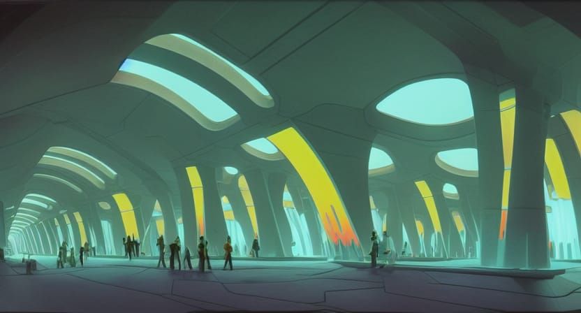 Futuristic Underground City with Waterfalls